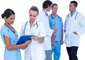 Doctors team discussing over white backgound