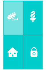 Various icons on turquoise screen