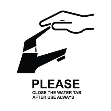 Please closed the water tab after usr always sign. Hand closed the tab for saving water icon isolated on background vector illustration.
