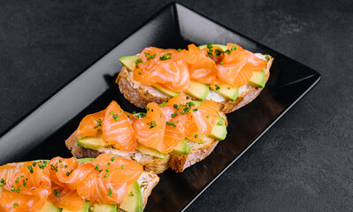 Bruschetta with avocado and smoked salmon