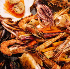 fresh shrimp, scampi, mussels, squid, octopus and scallops
