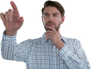Man pretending to touch an invisible screen
