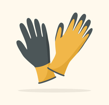 Protective rubber garden gloves in yellow and gray colors. Flat vector illustration