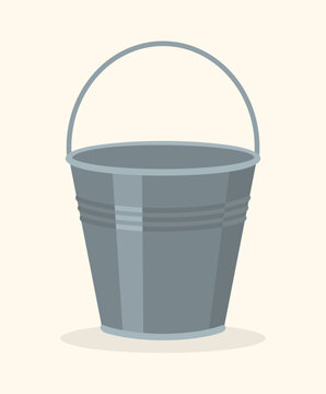 Metal bucket on a beige background. Flat vector illustration