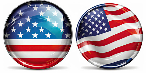 A glossy United States flag button - Generative AI