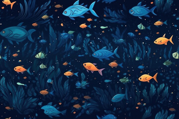 Ensemble de motifs répétitif sans couture sur le thème de la mer et des poissons