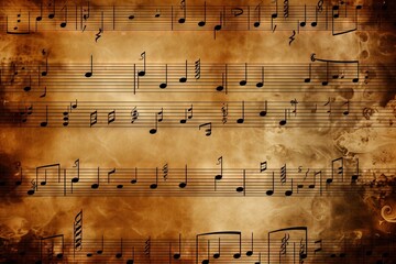  a group of musical notes on a dark background with smoke and smoke swirling around them and on top of a sheet of music notes,.  generative ai
