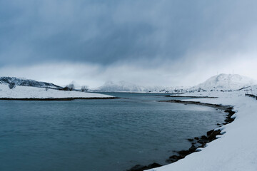 snowy nature in tomso fjords
