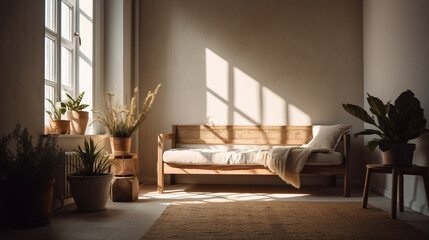 Obraz premium Modern living room with cozy furniture, minimalist background.