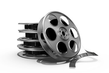 Film reels on white background