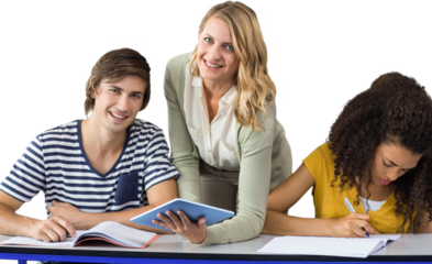 Teacher helping student in class