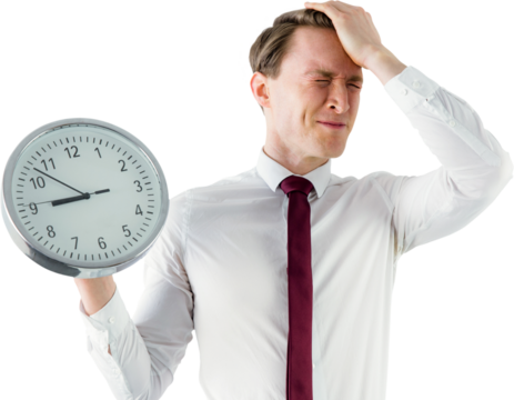 Anxious businessman holding a clock  - Powered by Adobe