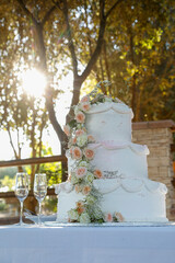 bellissima torta di panna decorata per un evento speciale , isolata su sfondo natura