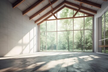 Empty Room with Large Windows and a Wooden Floor. Generative AI