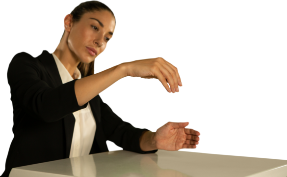 Woman hand gesturing on table