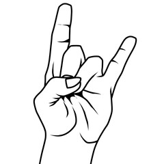 Rock hand gesture line art illustration on transparent background