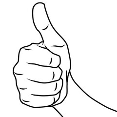 Finger thump up line art illustration on transparent background