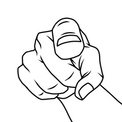 Finger pointing at you line art illustration on transparent background