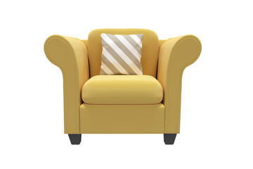 Digitally generated image of yellow armchair with cushion 