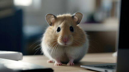 tech-savvy hamster perches near laptop (created with Generative AI)