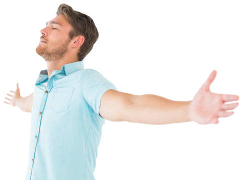 Handsome young man posing with arms out