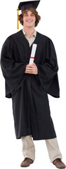 Smiling student in graduate robe