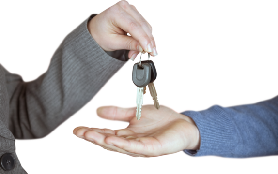Businesswoman giving keys to partner - Powered by Adobe