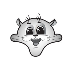 Black and White Cat Head icon. Halftone hand drawn portrait of Pet face. Vector illustration. Happy cat in cartoon style. Isolated on white background