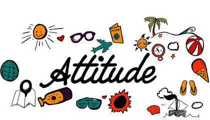 Attitude text surrounded by various colorful vector icons