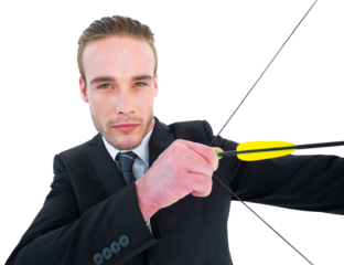 Portrait of businessman holding bow and arrow