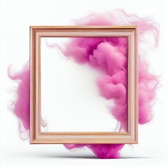 Pink swirling smoke square frame isolated on white background. Pink pink color abstract smooth flowing vapour. Ai generated square frame design.