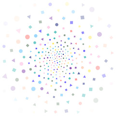 Festival seamless pattern with confetti. Repeating background, vector illustration with different shapes