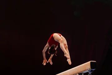 Foto op Canvas female gymnast athlete exercise on balance beam gymnastics, sports summer games © sports photos