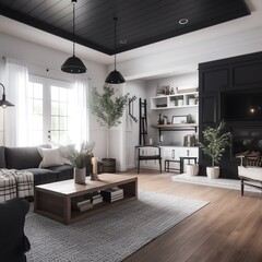 Modern living room interior, art deco design. Lavish fancy luxury apartment interior. Generative AI