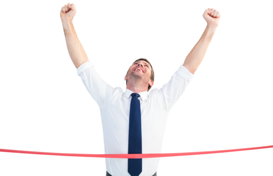 Businessman crossing the finish line