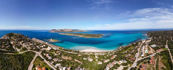 Photo sur Plexiglas Plage de La Pelosa, Sardaigne, Italie Aerial panorama of famous La Pelosa Beach in Stintino, Sassari Province, Sardegna Island, Italy