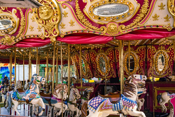 Colourful carousel in the Theme Park in Cumberland Maine