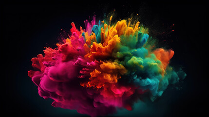 Colorful powder explosion happy holi festival of colors art concept. Generative Ai