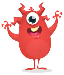 Fototapeta premium Funny cartoon monster creature character. Illustration of cute and happy alien. Halloween vector design isolated