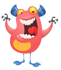 Funny cartoon monster creature character. Illustration of cute and happy alien. Halloween vector design isolated