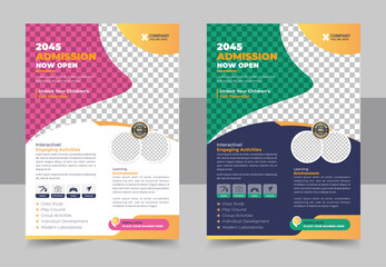 Kids back to school education admission flyer poster template, Creative and modern online school kids education admission flyer poster layout , book cover, leaflet, poster, brochure design template