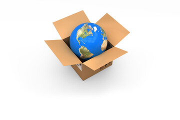 Computer generated image of globe in cardboard box