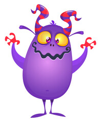 Naklejka premium Funny cartoon monster creature character. Illustration of cute and happy alien. Halloween vector design isolated
