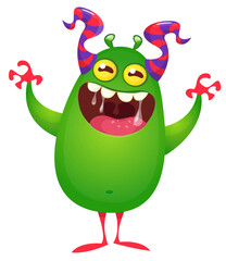 Funny cartoon monster creature character. Illustration of cute and happy alien. Halloween vector design isolated