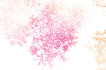 Splashes of paint on transparent background. PNG element. Illustration of mixed stains and spots of orange and red paint in sponge technique. Grunge backdrop or overlay.