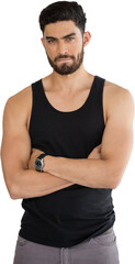 Handsome man posing with arms crossed against white background