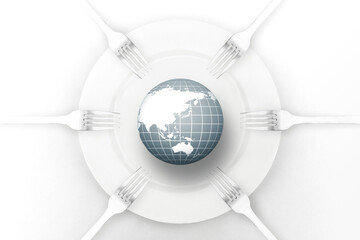 White plate with globe and forks