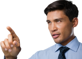 Confident businessman using invisible interface