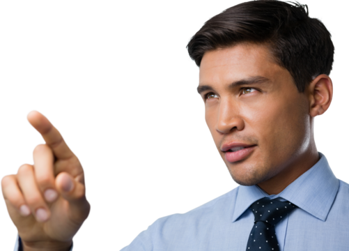 Confident businessman using invisible interface
