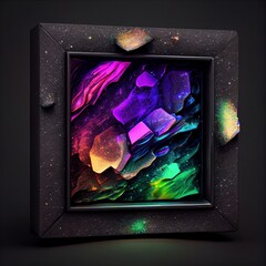 A stone square frame with colorful rocks on solid background. Natural rock texture, northern light colors. Ai generated abstract illustration with a square frame made of stone.